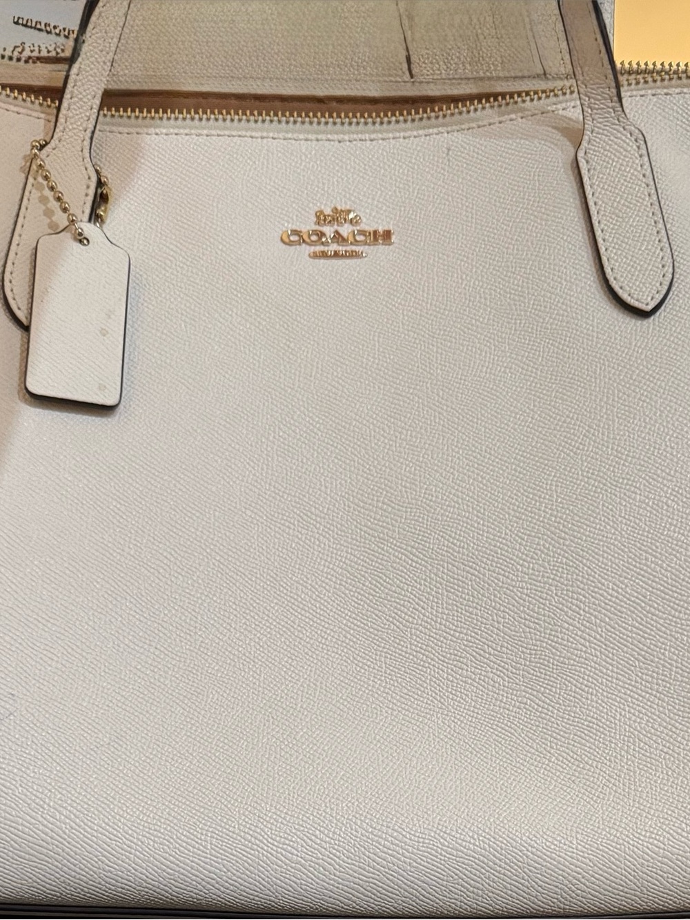 Coach Cream Leather Tote with Gold Hardware